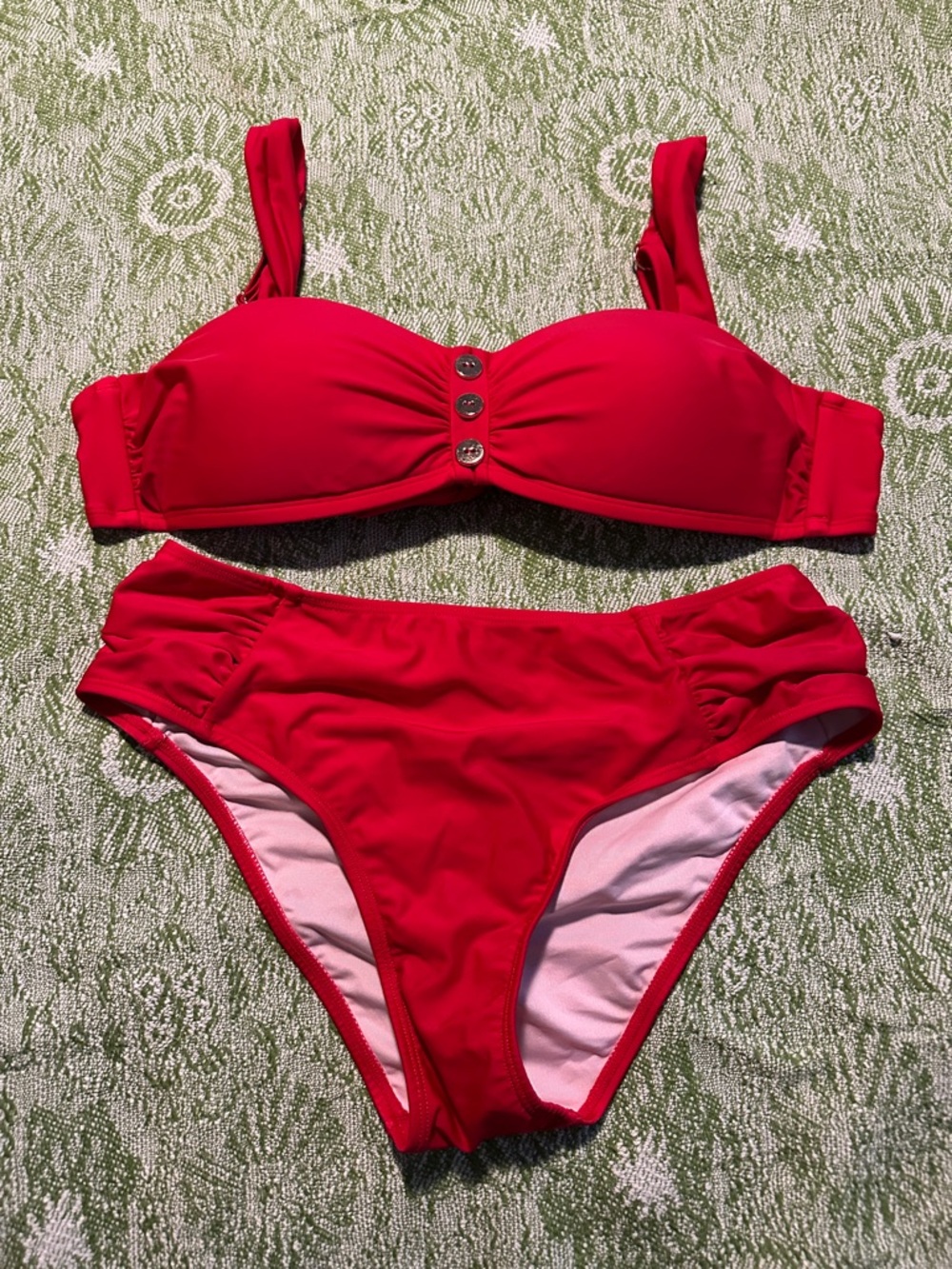 Cupshe Bright Red Two-Piece Bikini with Button Detail